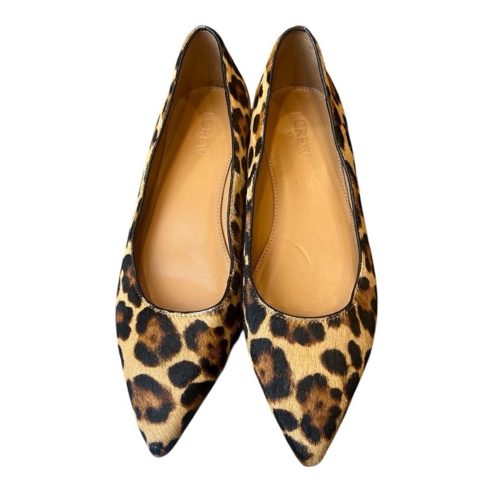 J.Crew Marina Leopard Calf Hair Pointy-Toe Flats SZ 7